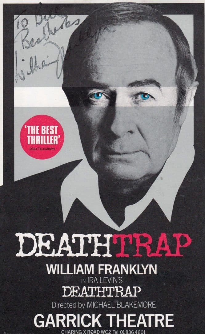 William Franklyn Death Trap Garrick Theatre Hand Signed Flyer