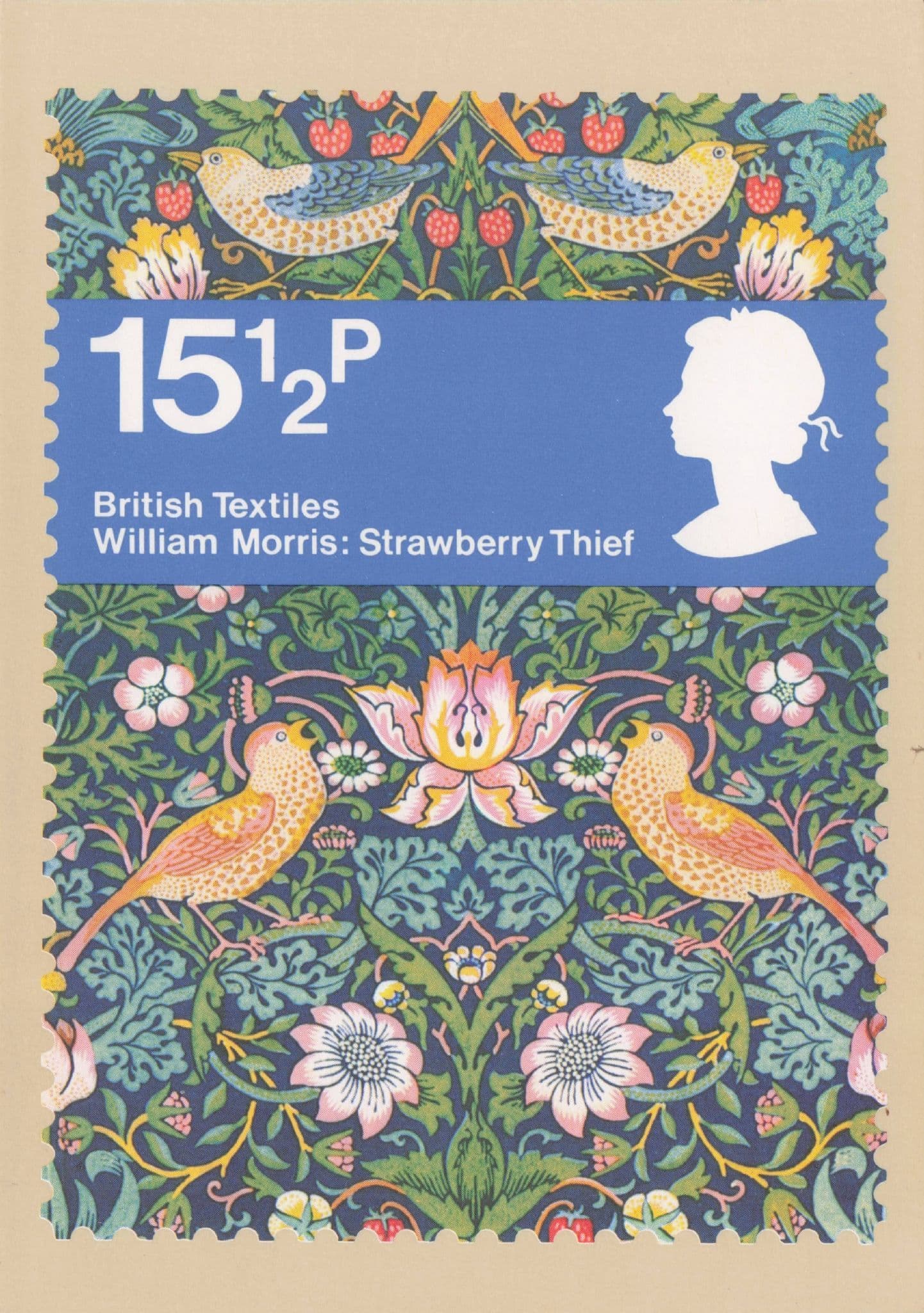 William Morris Wildlife Birds Textiles Royal Mail Stamp Limited Edn Postcard