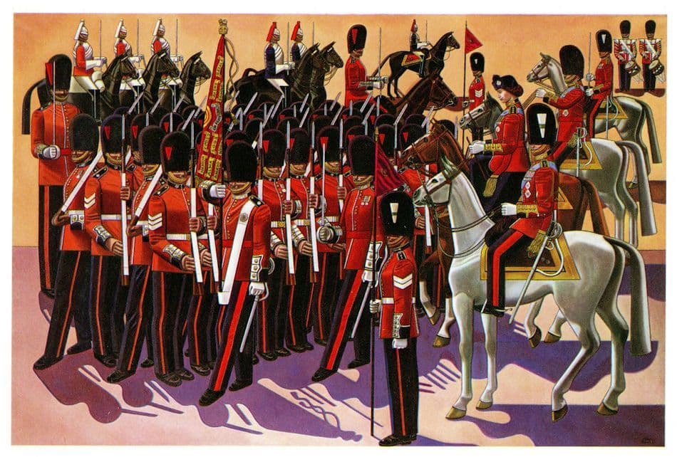 William Roberts Trooping The Colour Military Painting Postcard