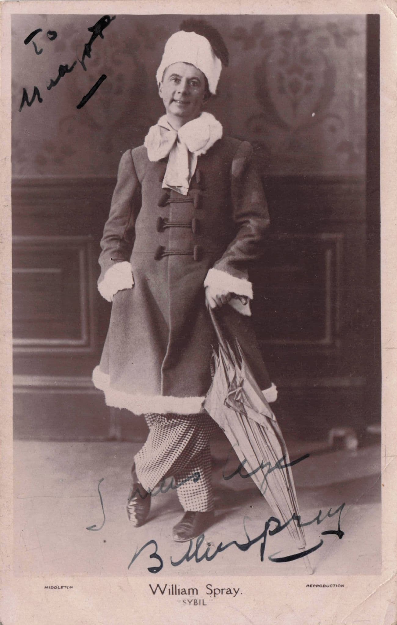 William Spray Edwardian Actor Comedian Theatre Old Hand Signed Photo