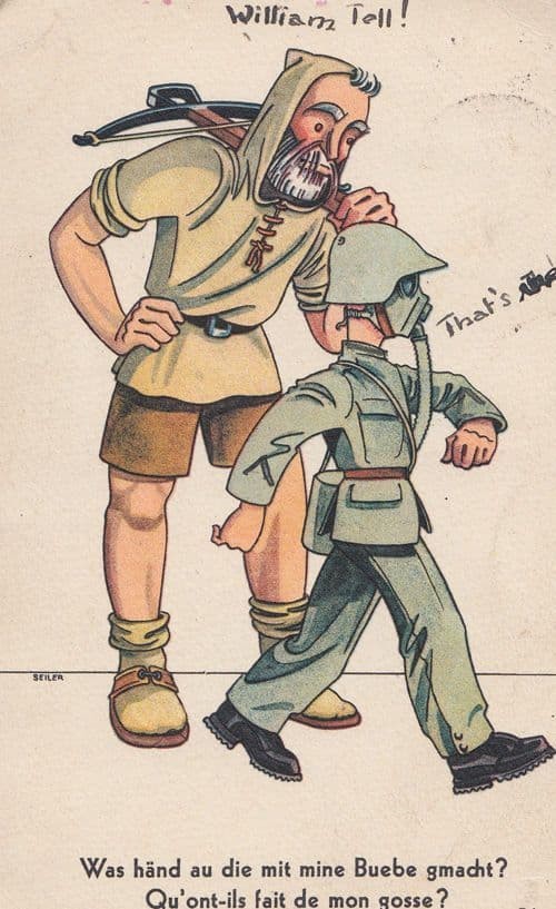 William Tell Cartoon Caricature Military Old Comic Humour Postcard
