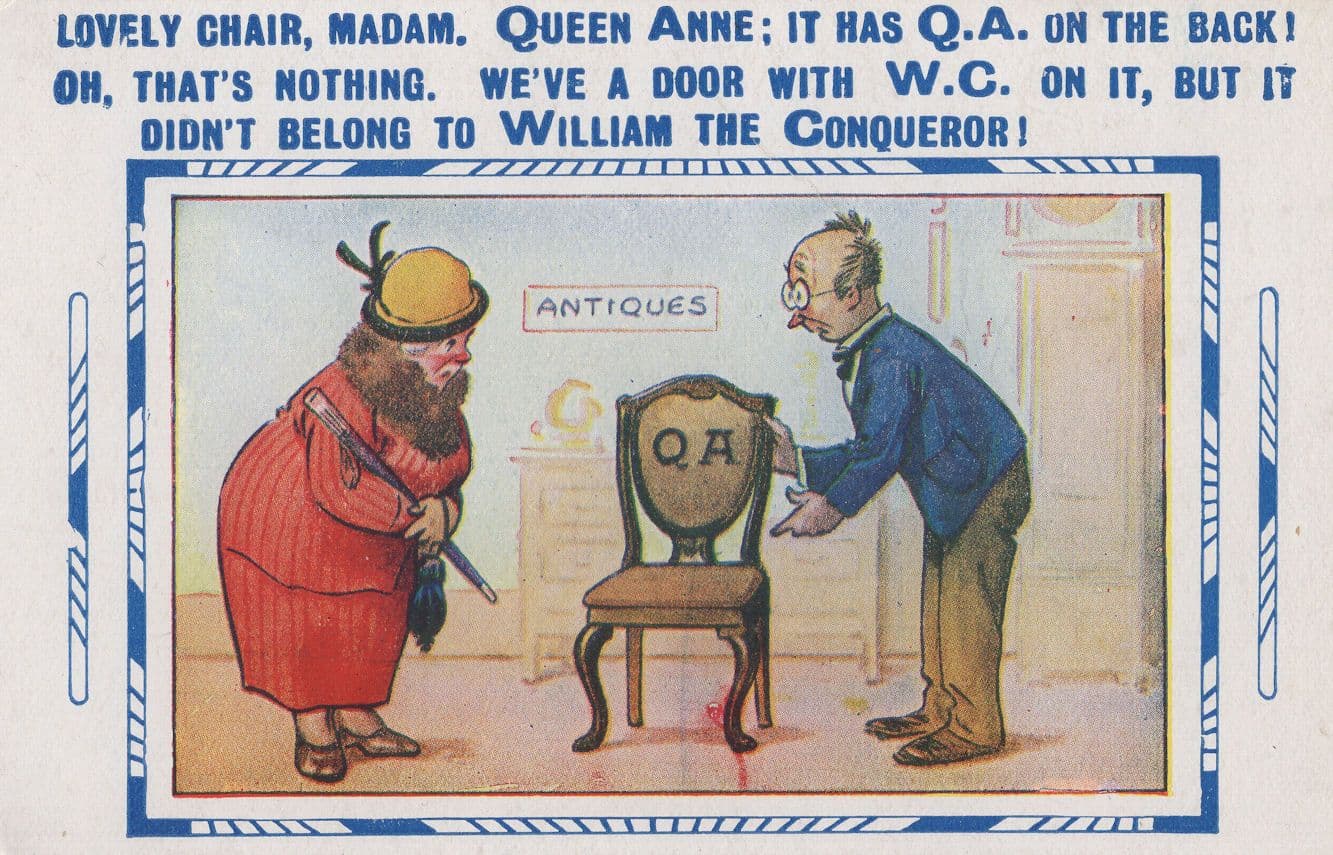 William The Conqueror Queen Anne Antique WC Chair Comic Postcard
