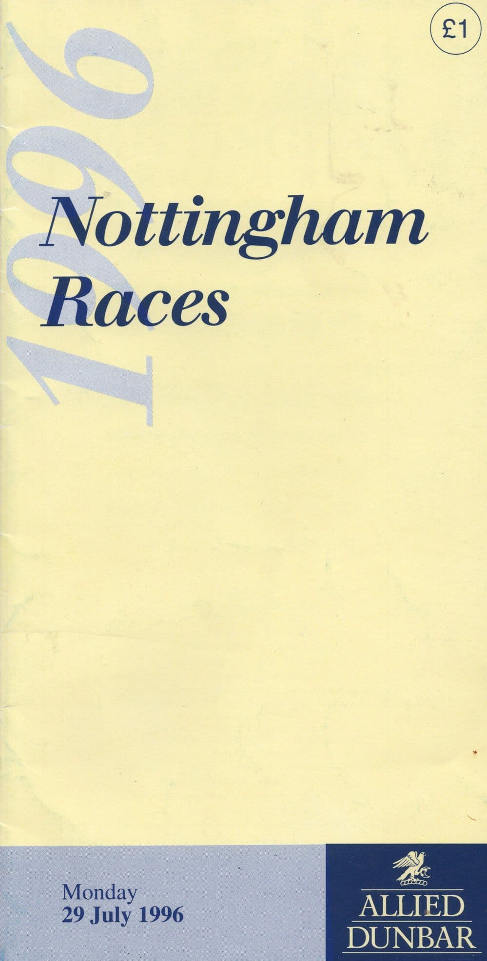 Willie Ryan Nottingham 1996 Horse Racing Hand Signed Programme