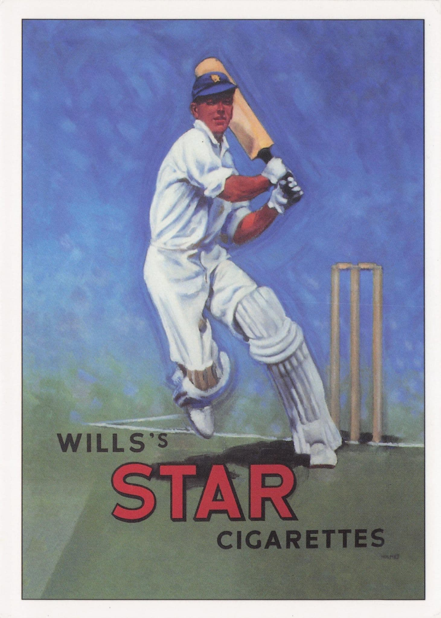 Wills Star Cigarettes Cricket Advertising Poster Postcard