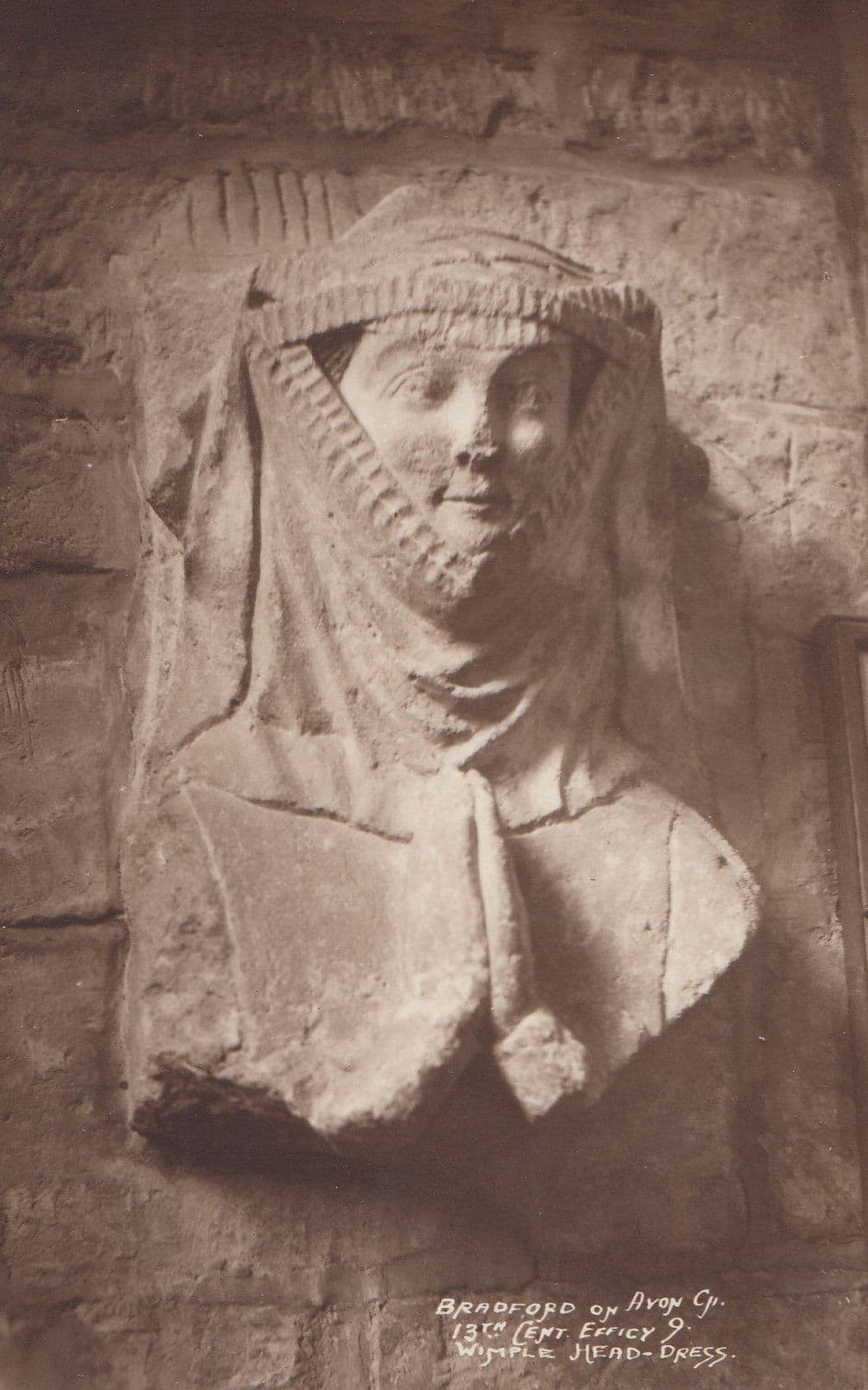 Wimple Head Dress Fashion Mask Bradford On Avon Antique Postcard