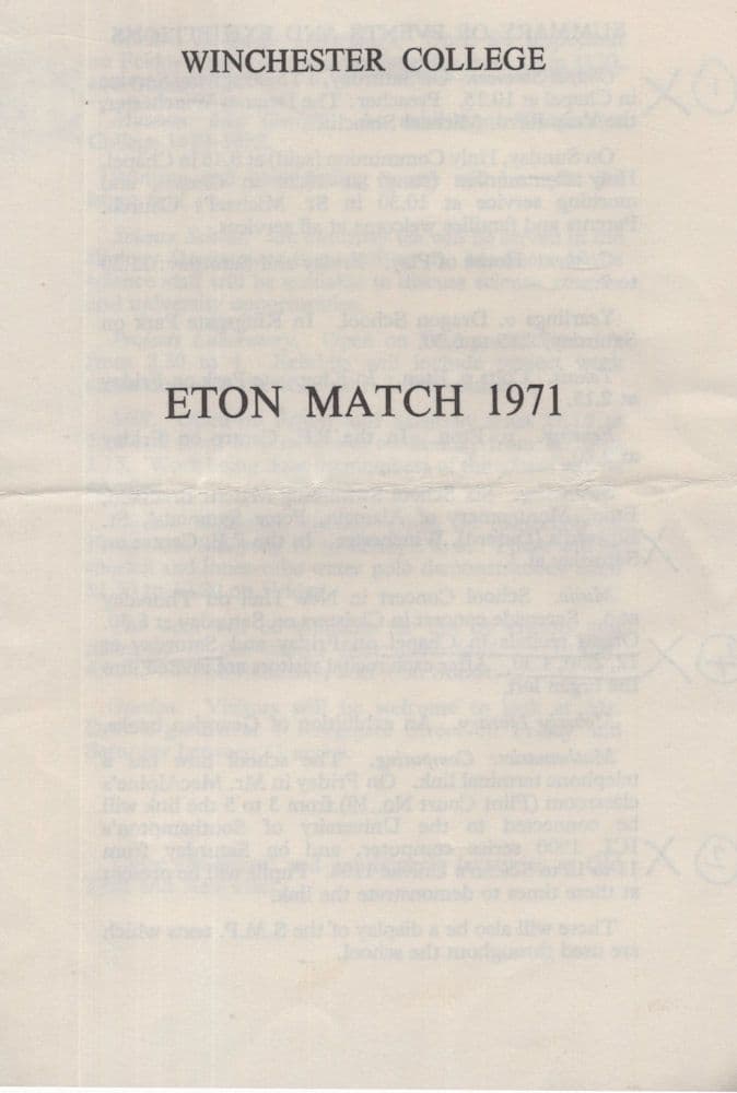 Winchester 1971 Eton Cricket Match College Societies Programme