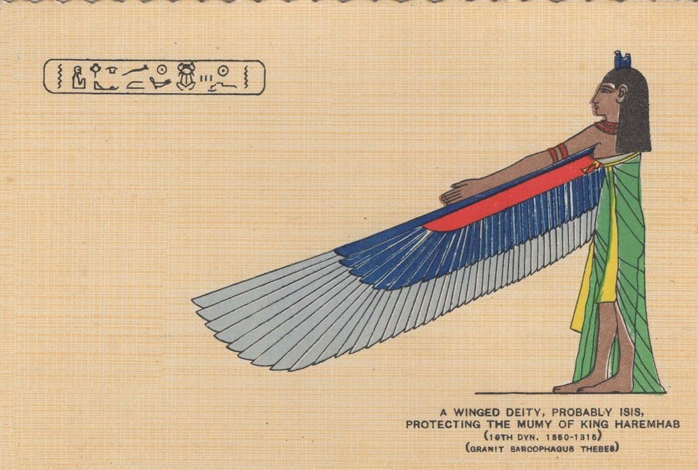 Winged Deity Isis Mummy Of King Haremhab Old Egyptian Postcard