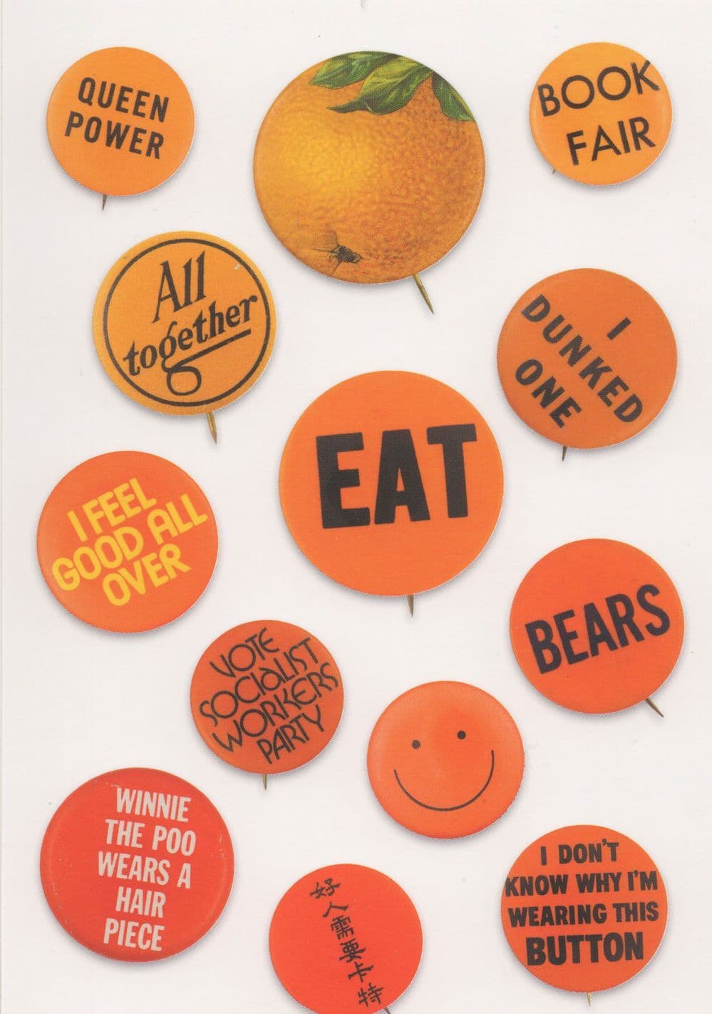 Winnie The Pooh Bears Chinese Orange Eat Smiley Badge Button Postcard