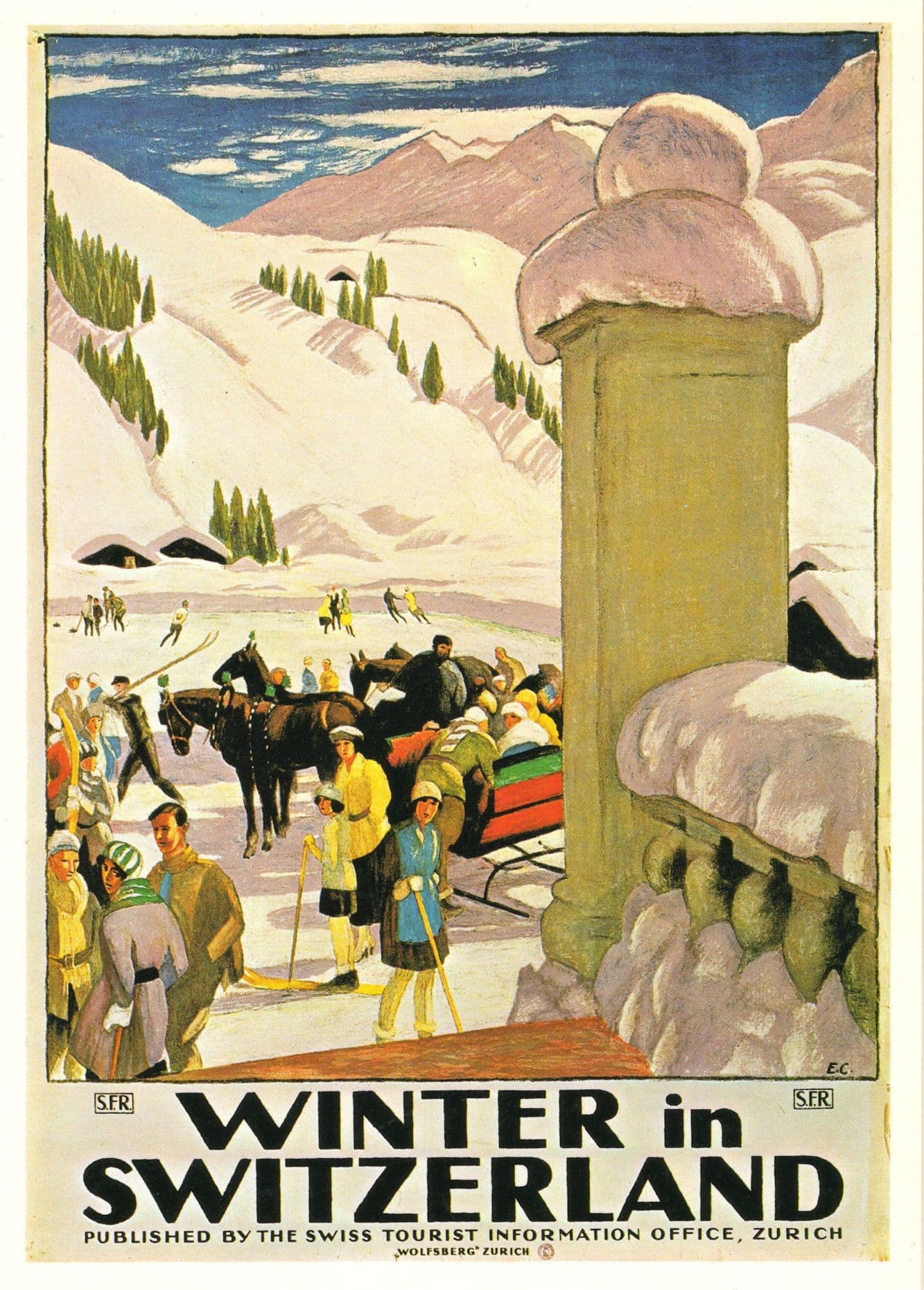 Winter In Switzerland 1921 Swiss Zurich Tourist Information Poster Postcard
