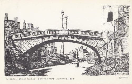 Wisbech Stone Bridge Painting Postcard