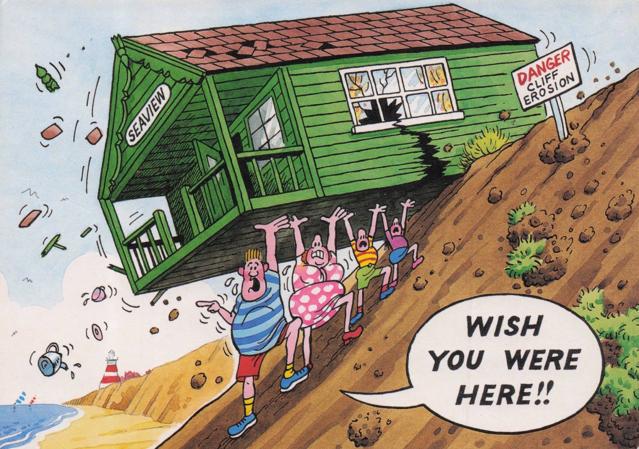 Wish You Were Here Holiday Home Subsidence Disaster Comic Postcard