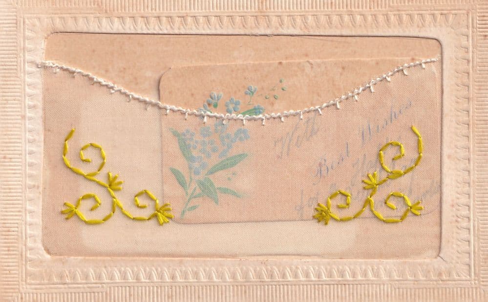 With Best Wishes Flowers Purse Silk Old Postcard