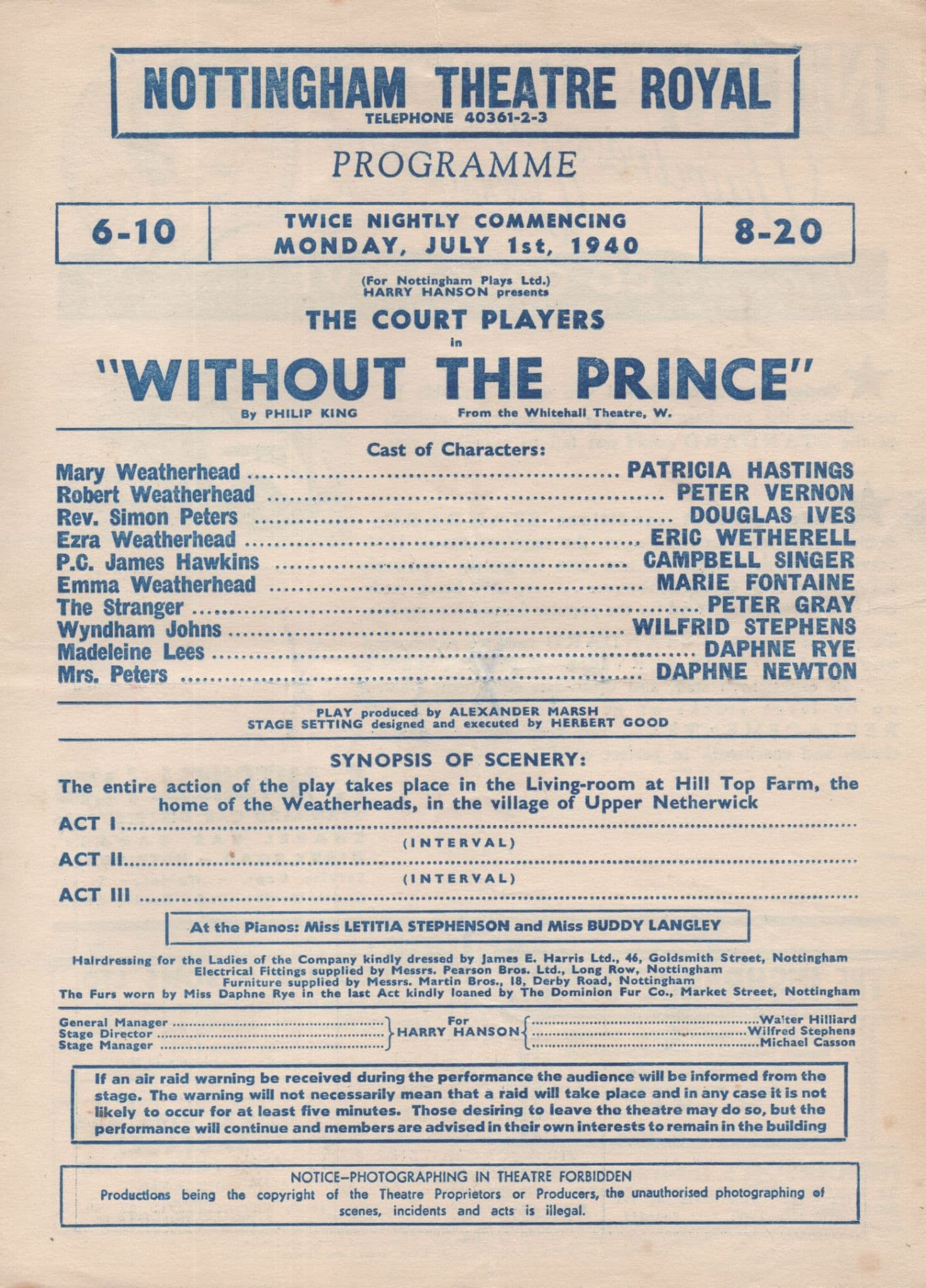 Without The Prince Philip King On The Buses Nottingham WW2 Theatre Programme