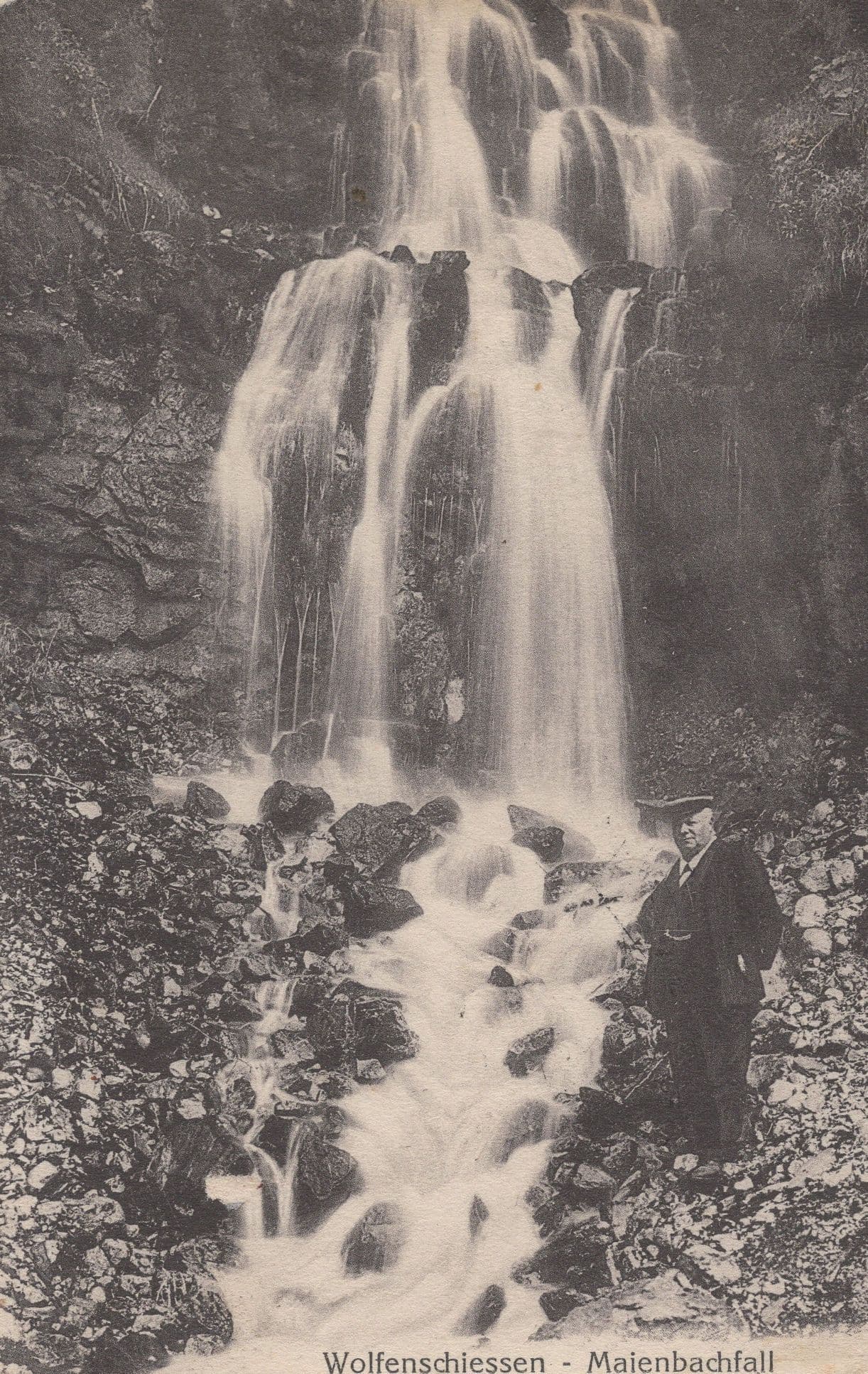 Wolfenschiessen Maienbachfall Swiss Elderly Man Waterfall Postcard