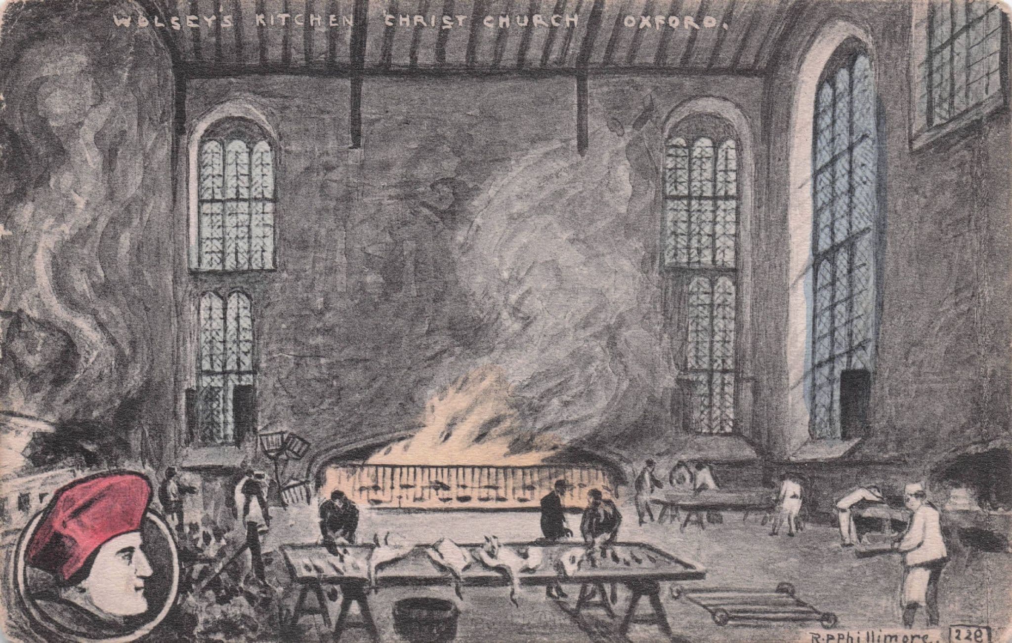 Wolsey's Kitchen Fire Christ Church Oxford Phillimore Old Postcard