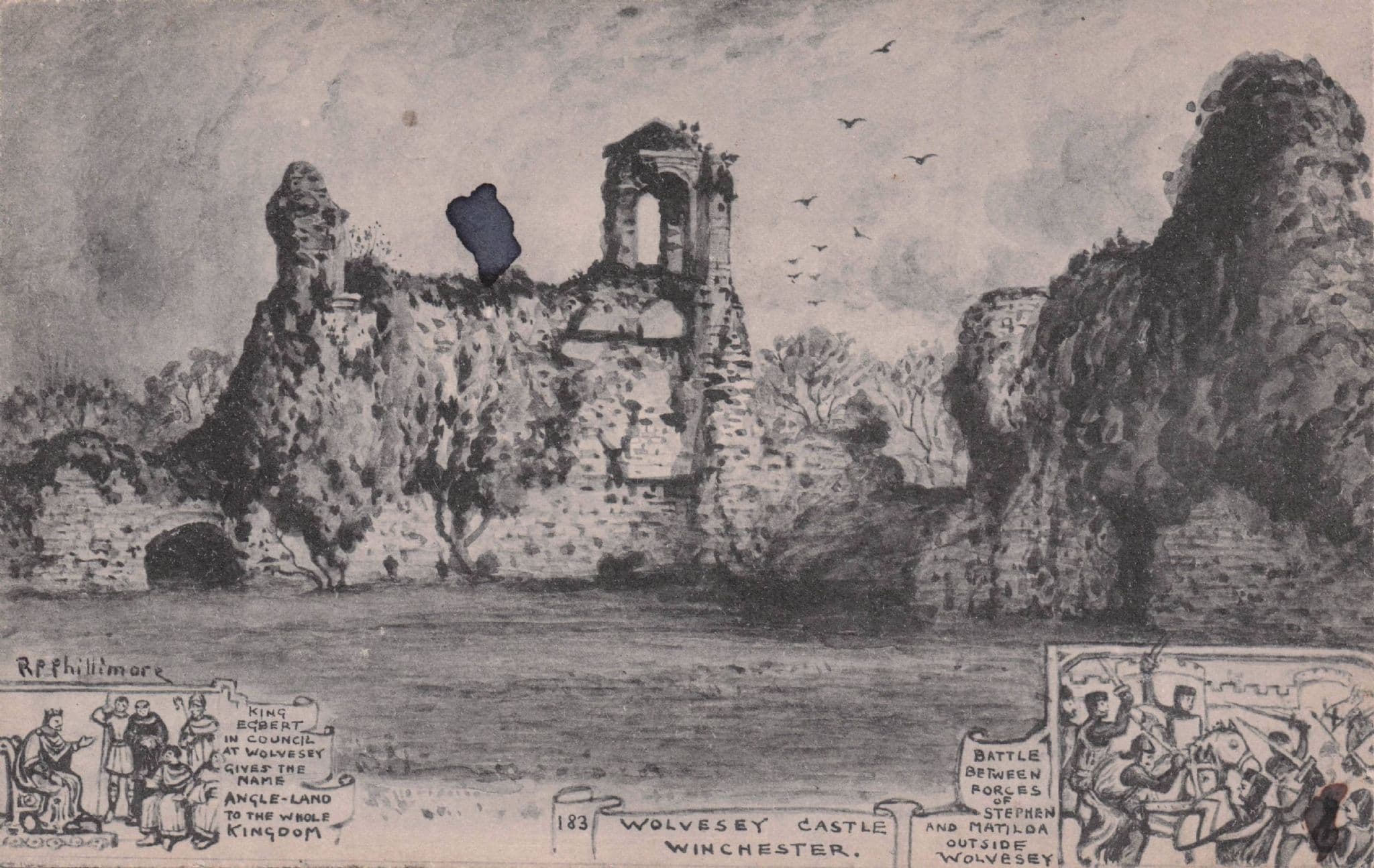 Wolvesey Castle Battle Of King Egbert Winchester Old Phillimore Postcard