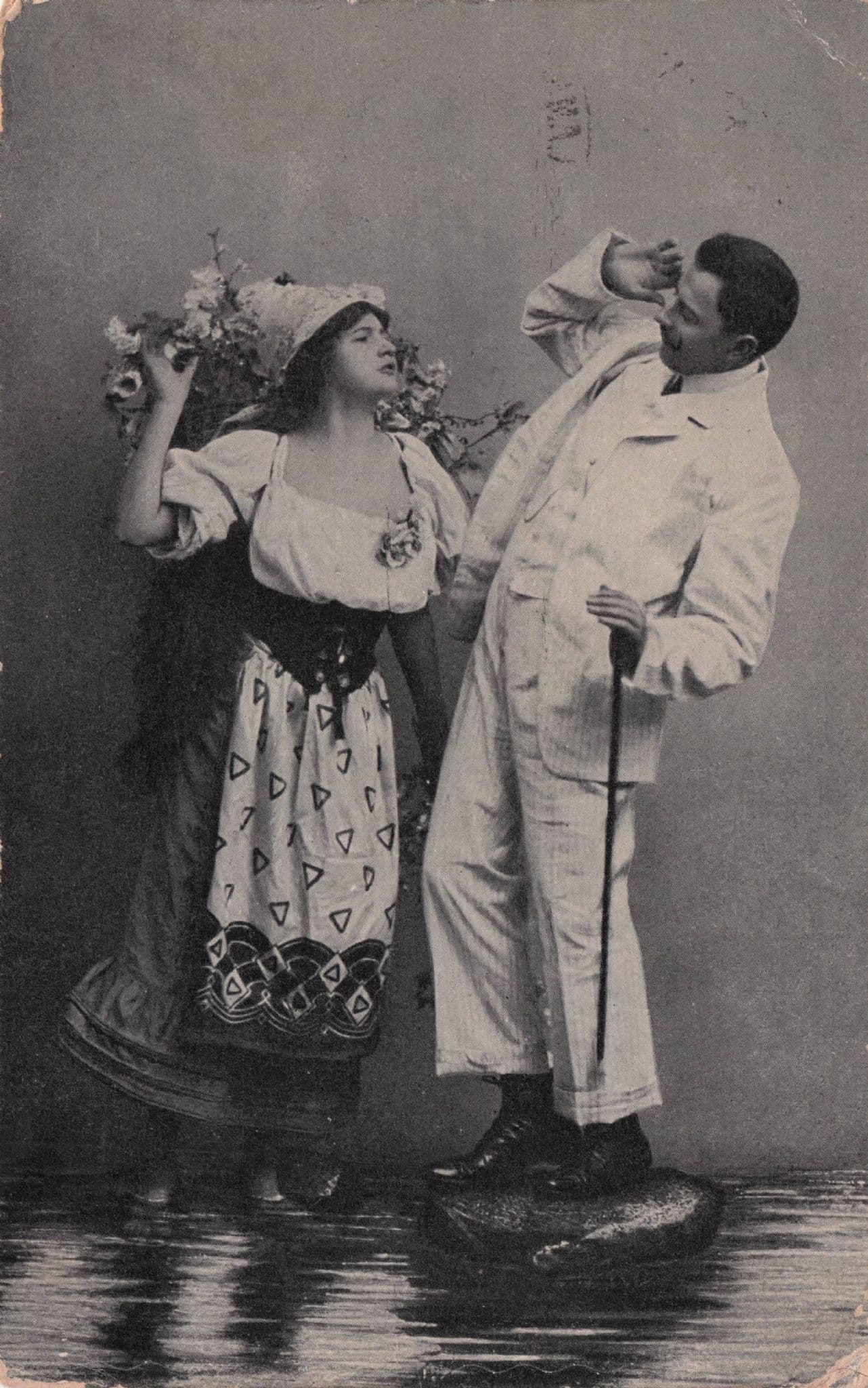 Woman Fighting Man Fancy Dress 1910 Old Comic RPC Postcard