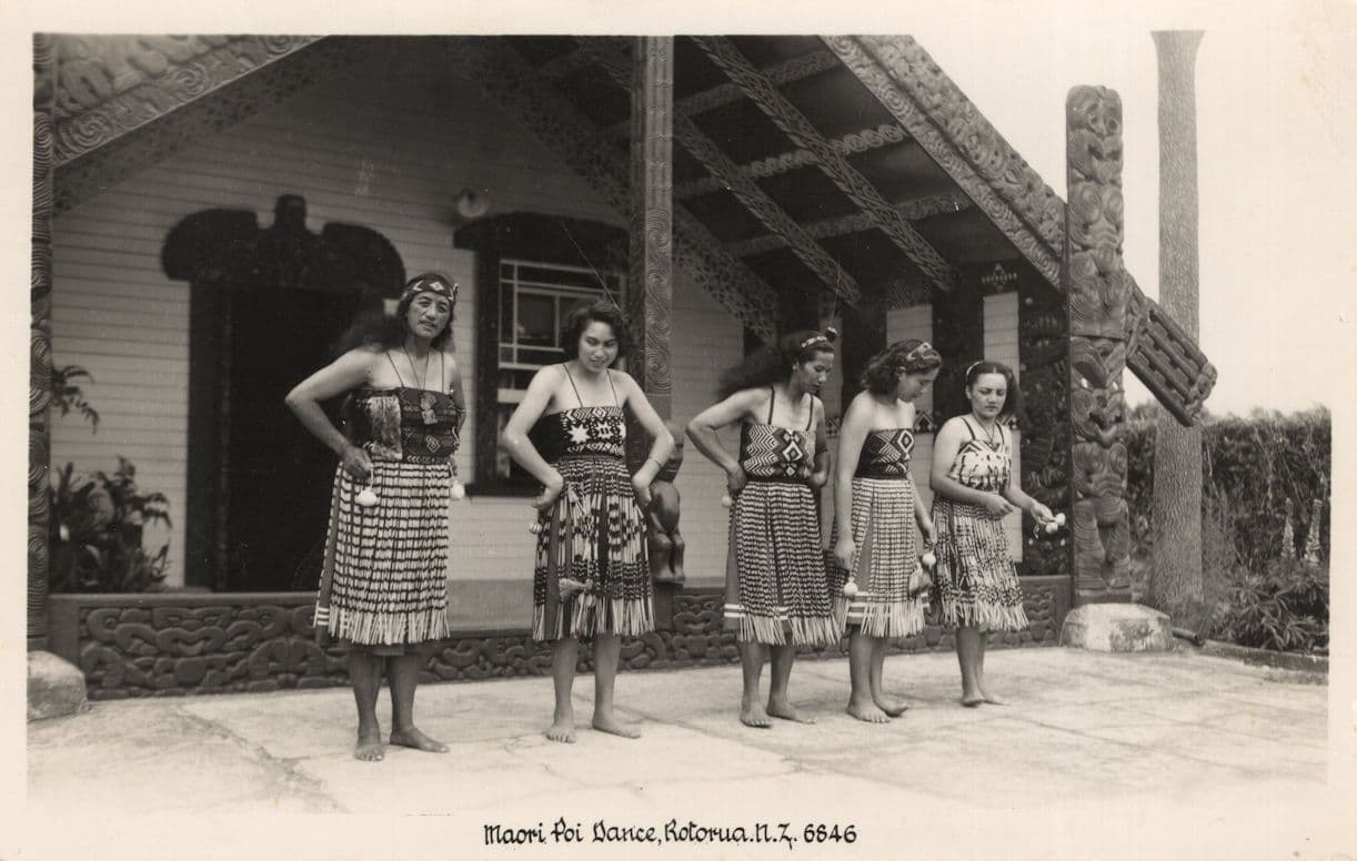Women Maori Poi Dance Rotorua New Zealand RPC Postcard