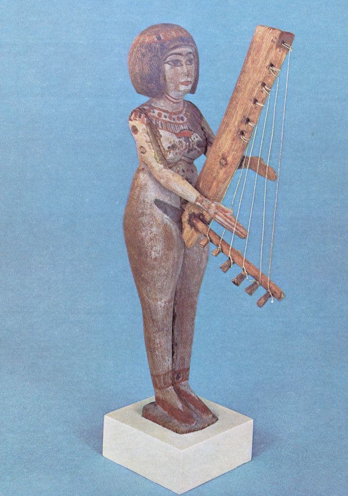 Wooden Figure Of Girl Playing A Harp 1250BC London Museum Postcard