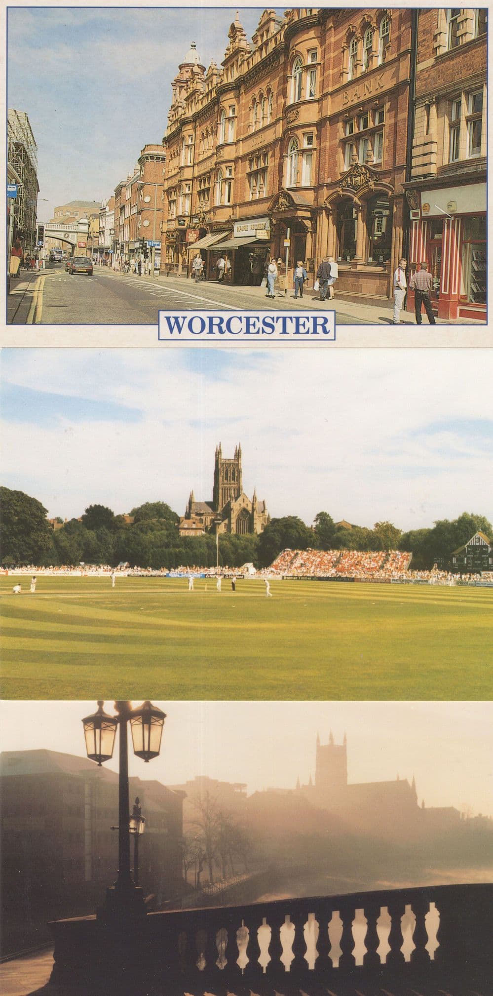 Worcester Cathedral and County Cricket Ground Bridge 3x Postcard
