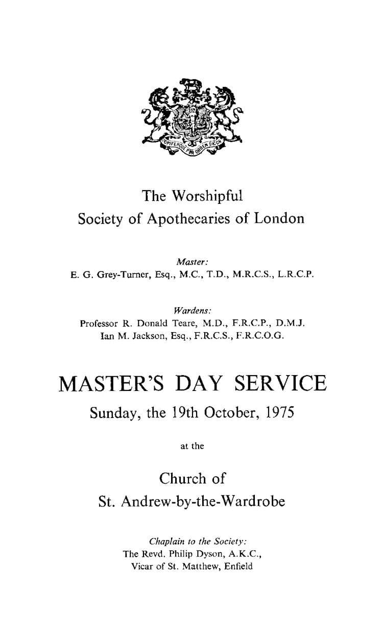 Worshipful Society of Apothecaries 1975 London Masters Day Service
