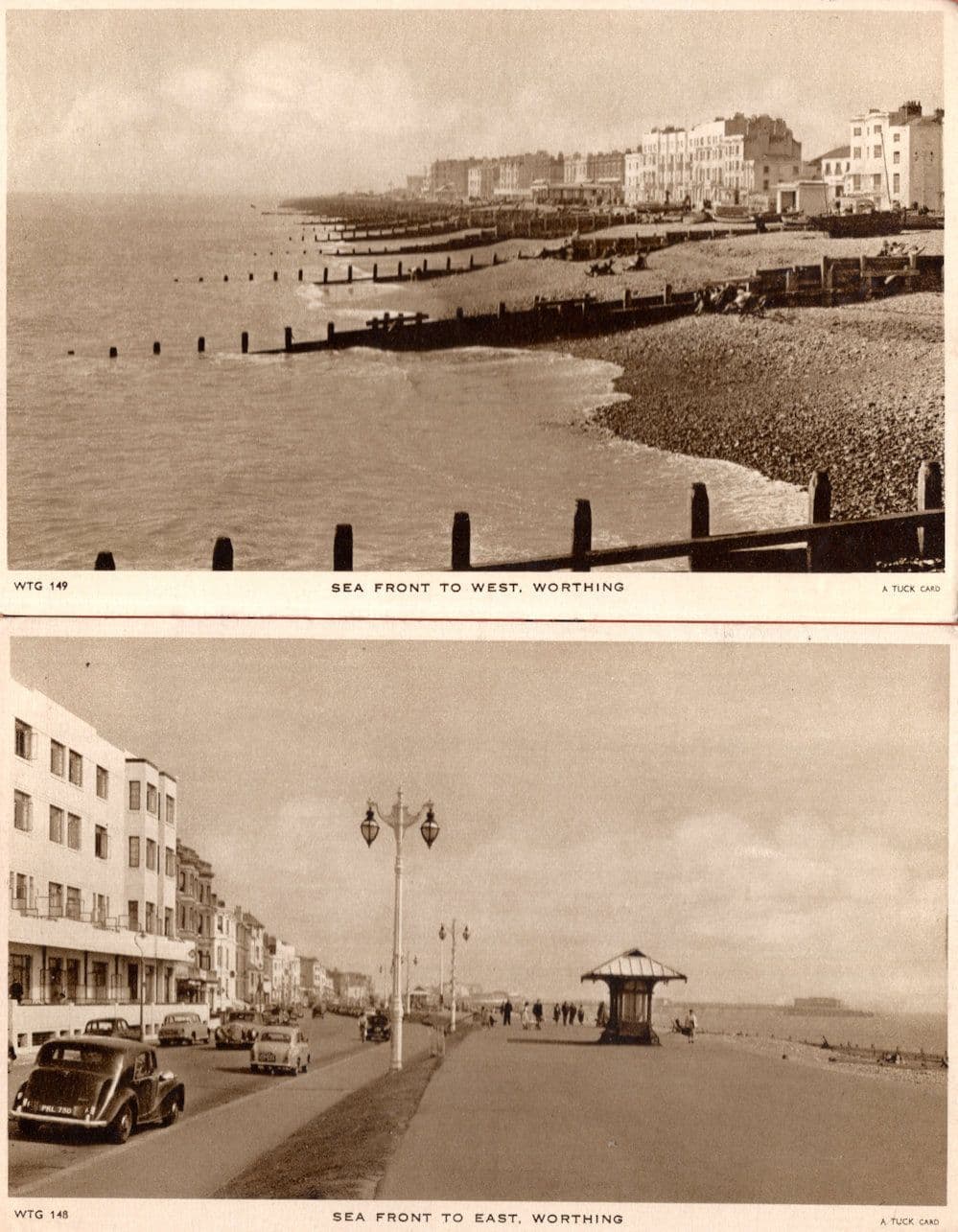 Worthing Sea Front 2x Old Postcard s