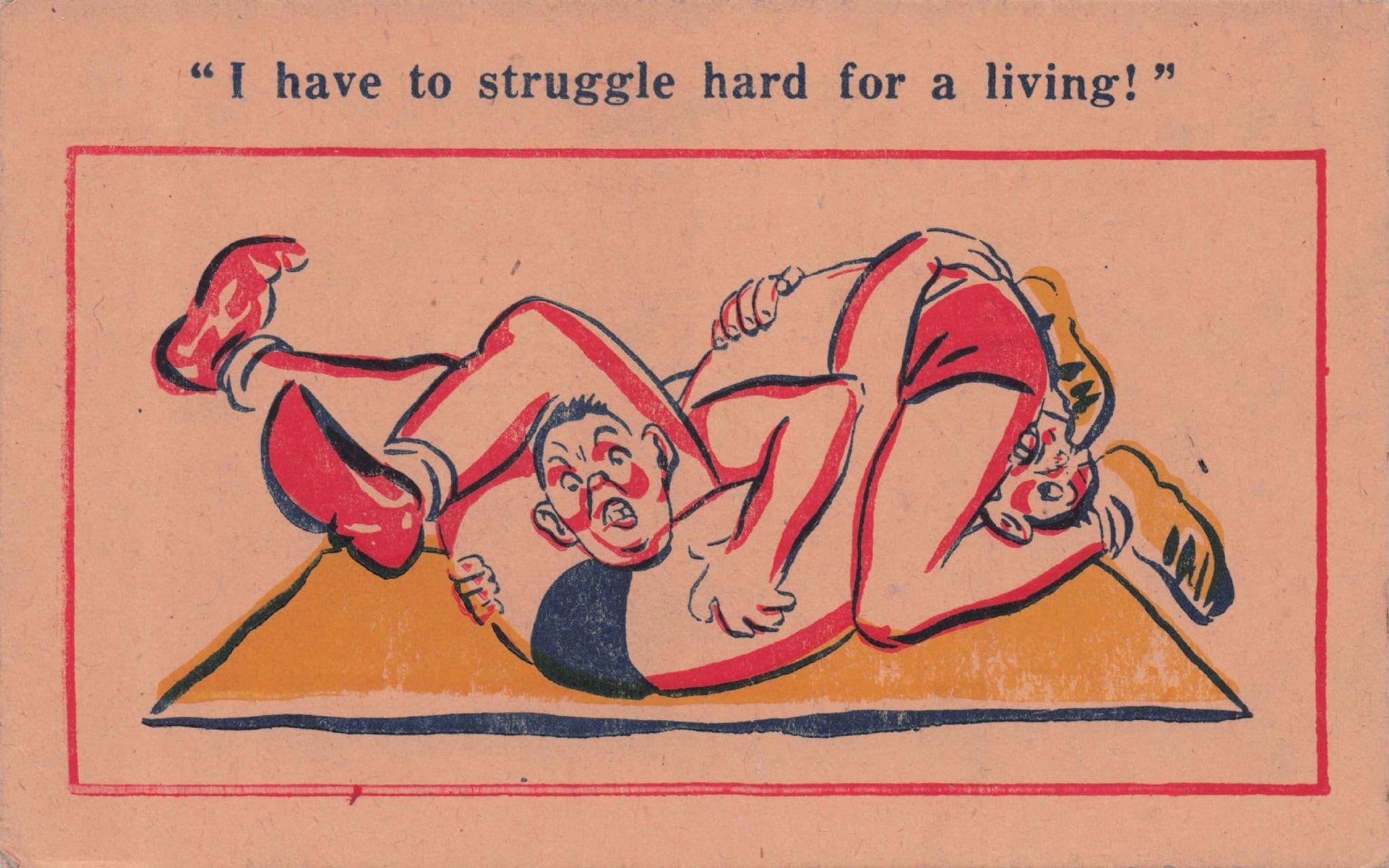 Wrestlers Wrestling Donald McGill Constance Antique Comic Postcard