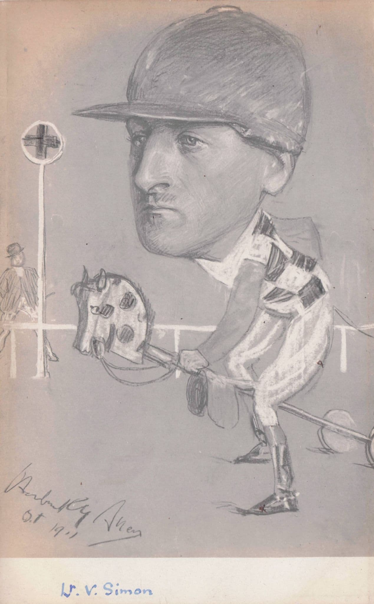 WV Simon Mad Army Horse Rider Race Jockey Hobby Old Comic Military Postcard