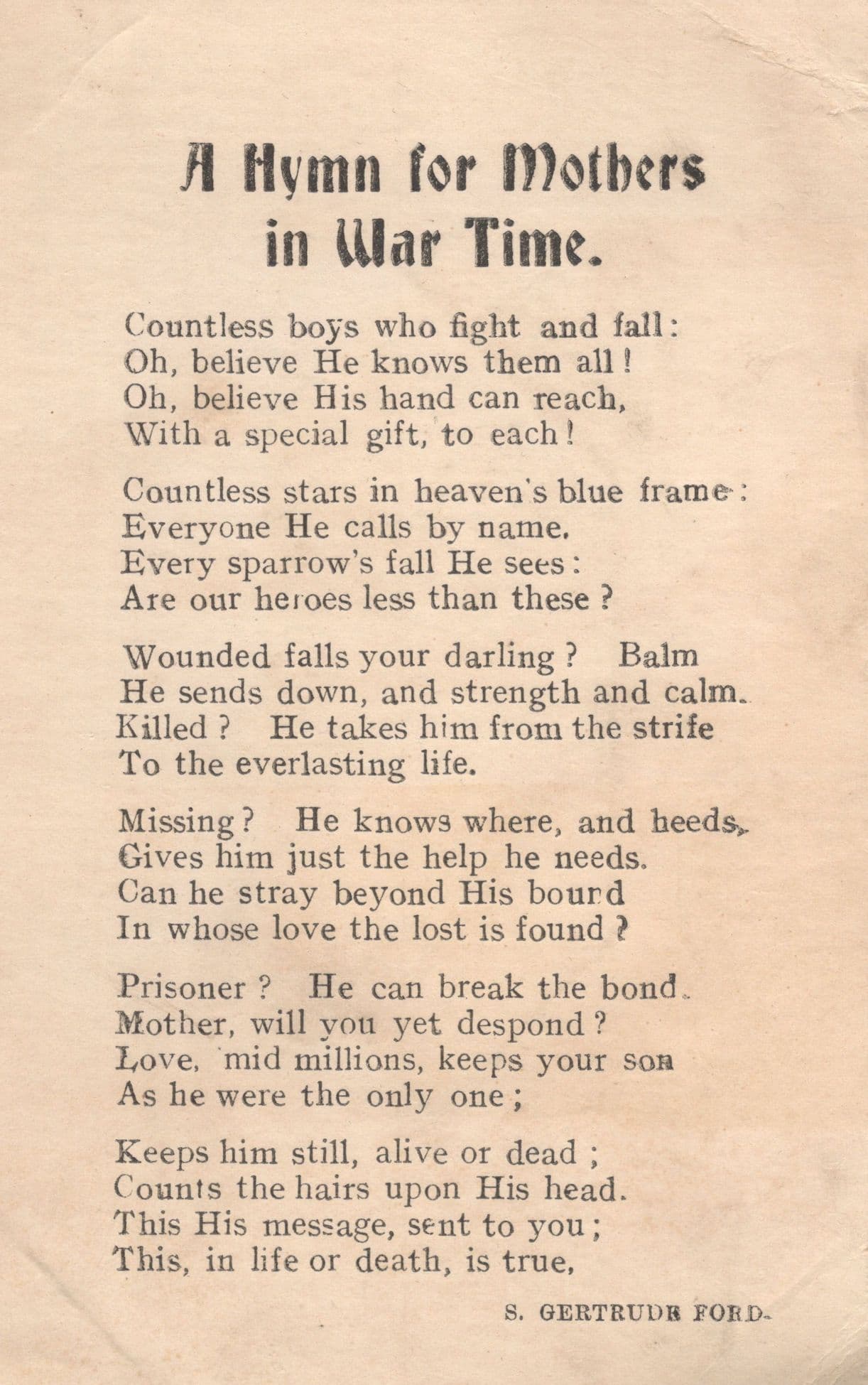 WW1 Mothers War Time Prayer Hymn Old Military Postcard