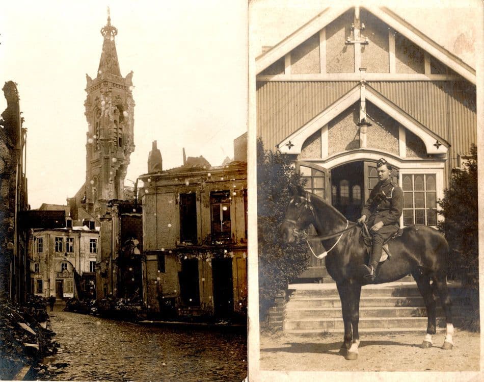 WW1 Mounted Soldier At Church & French Bomb Damage 2x War Postcard s