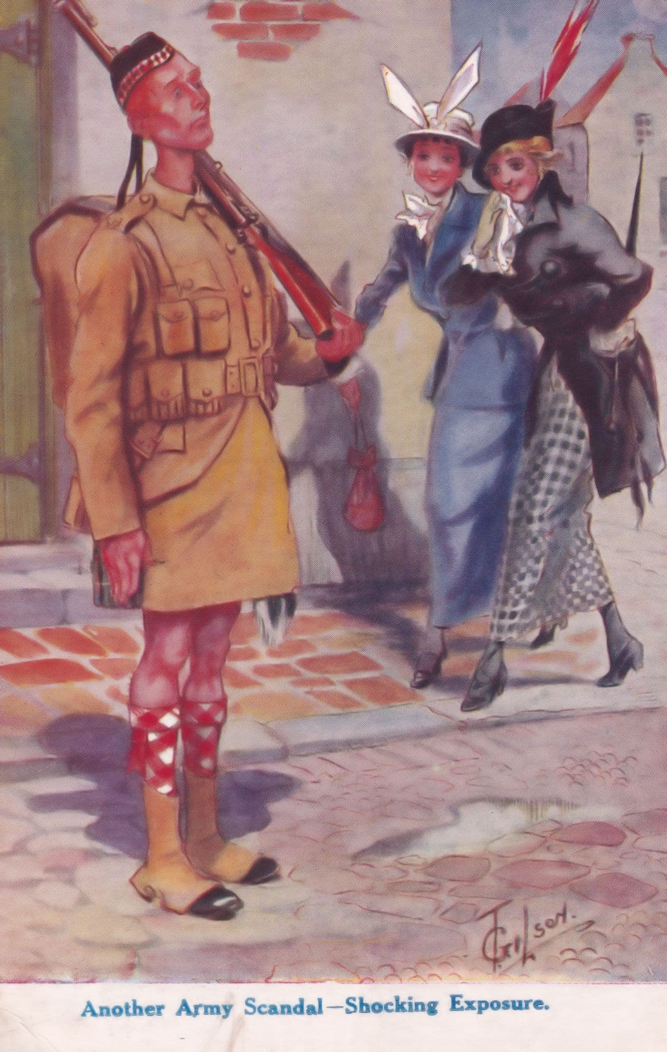 WW1 Postcard Scottish Soldier Army Scandal WW1 Military Comic Postcard