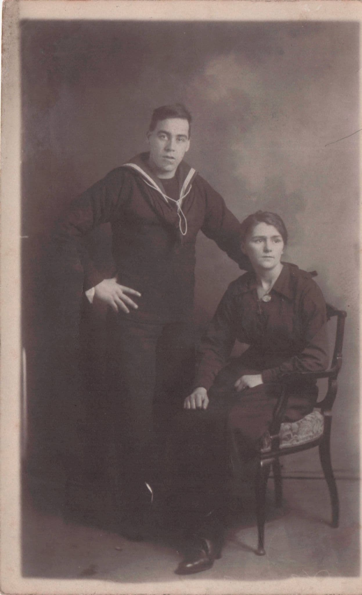 WW1 Sailor & Wife War 1917 Old Photo Portrait Postcard