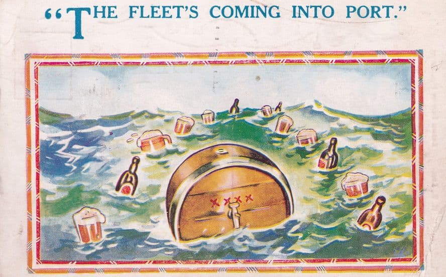 WW2 Bottle Of Rum Beer Alcohol Fleet Of Drinks Comic Postcard
