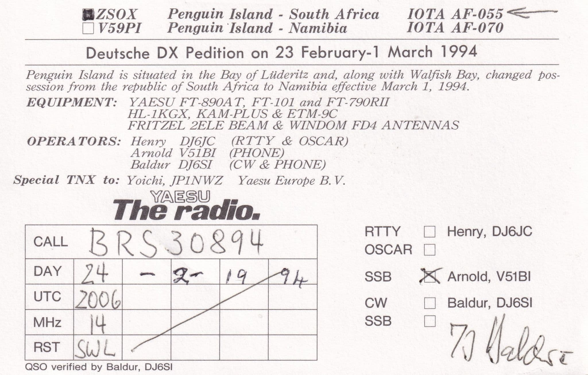 YAESU Penguin Island Expedition Radio Station QSL Postcard Card