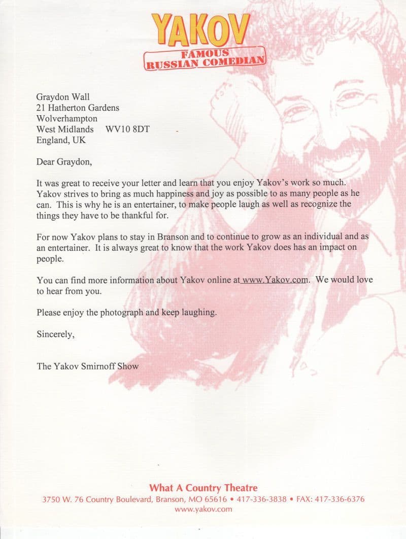 Yakov Ukrainian Russian Comedian 2x Large Hand Signed Photo Letter