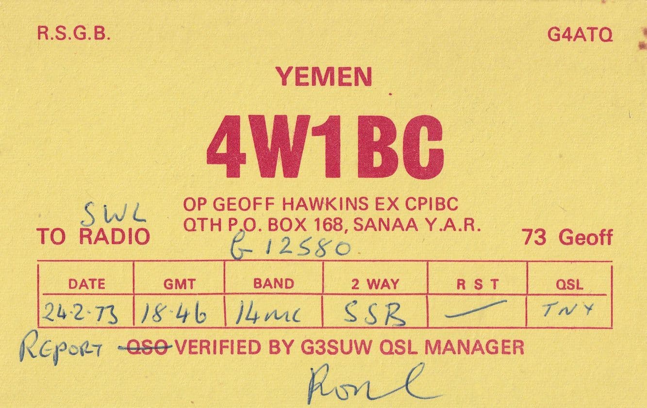 Yemen QSL Radio Contact Card