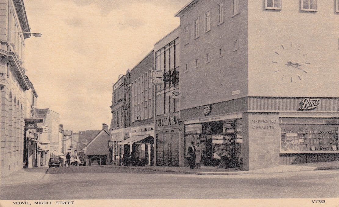 Yeovil Somerset Middle Street Boots The Chemists Clock Postcard