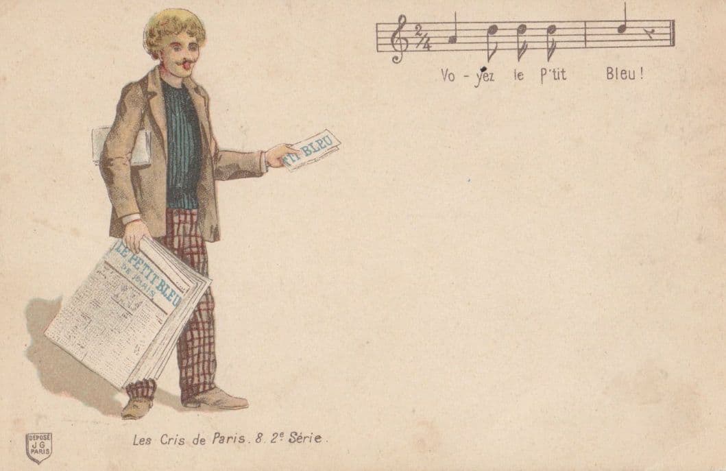 Yo Yeus De Petit Bleu Newspaper Vendor Antique French Sheet Music Postcard