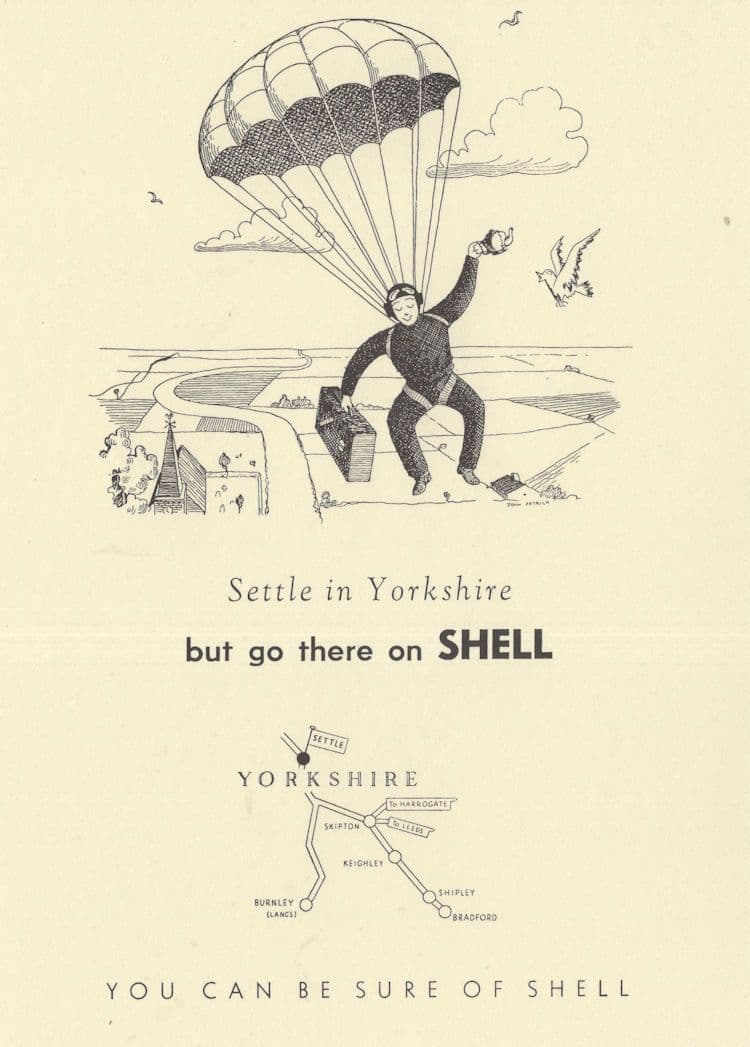 Yorkshire Settle By Hot Air Balloon Shell Petrol Comic Postcard