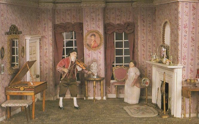 Yorkshire Victorian Man Serenading Wife Violin Waxwork Model Exhibit Postcard