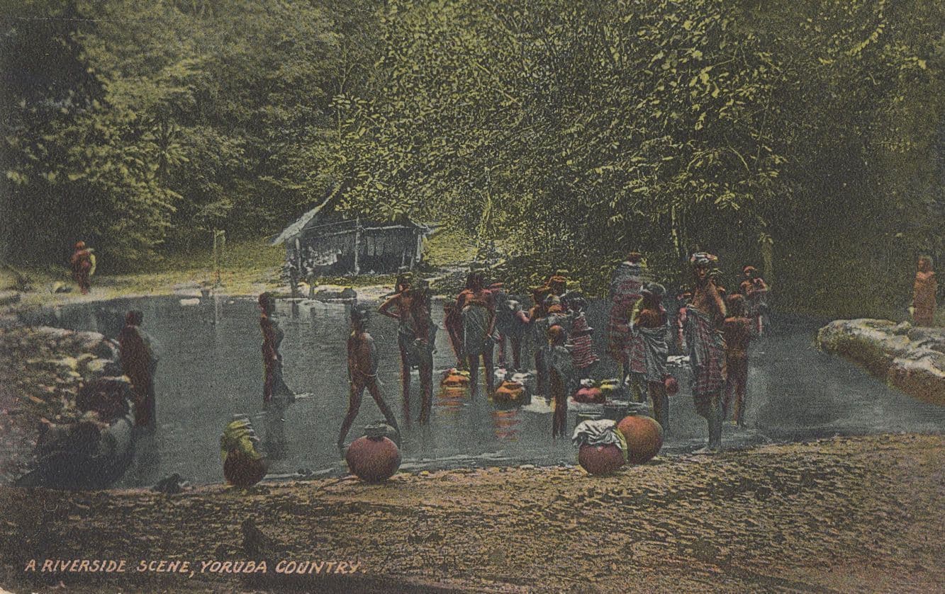 Yoruba Country Africa Riverside Scene Antique African Postcard