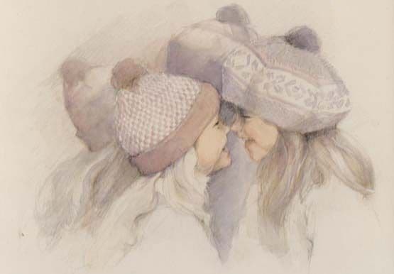 Yoshimi Two Girls Kimono Designer Artist London Japanese Bobble Hat Postcard