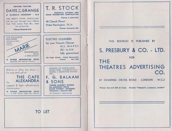 You Cant Take It With You Drama WW2 War Stoke Newington Theatre Programme