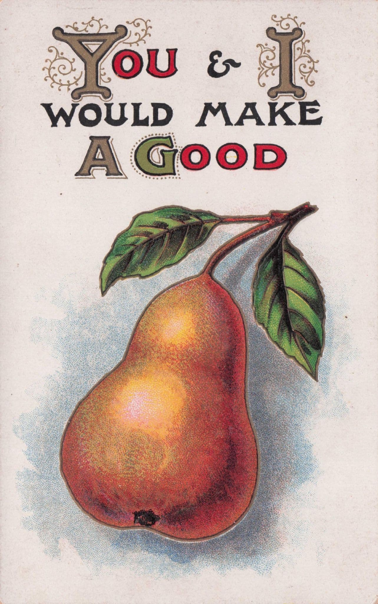 You & I Would Make A Good Pair Pear Fruit Old Comic Proverb Postcard