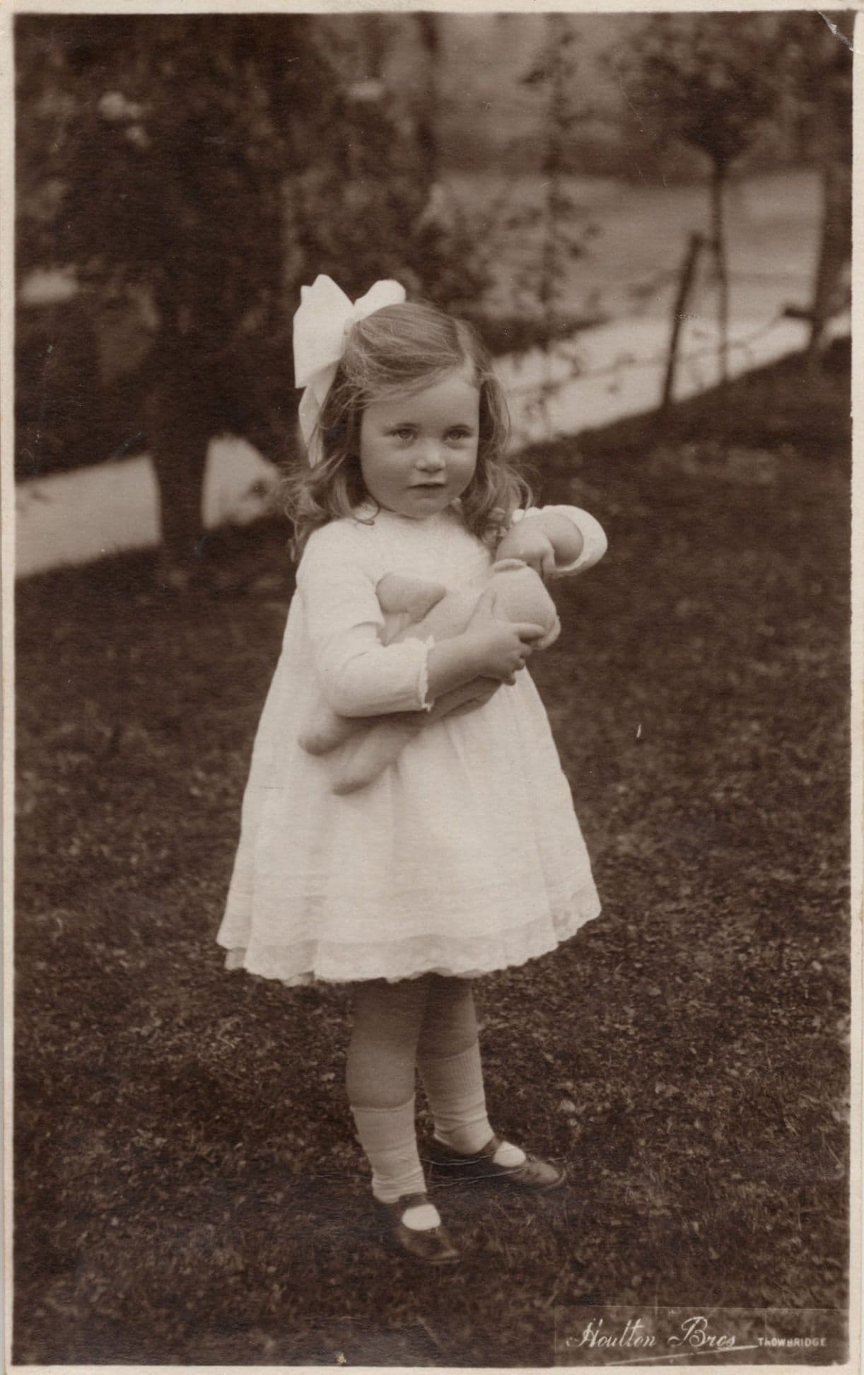 Young Girl With Toy Doll Trowbridge Wiltshire Old Postcard