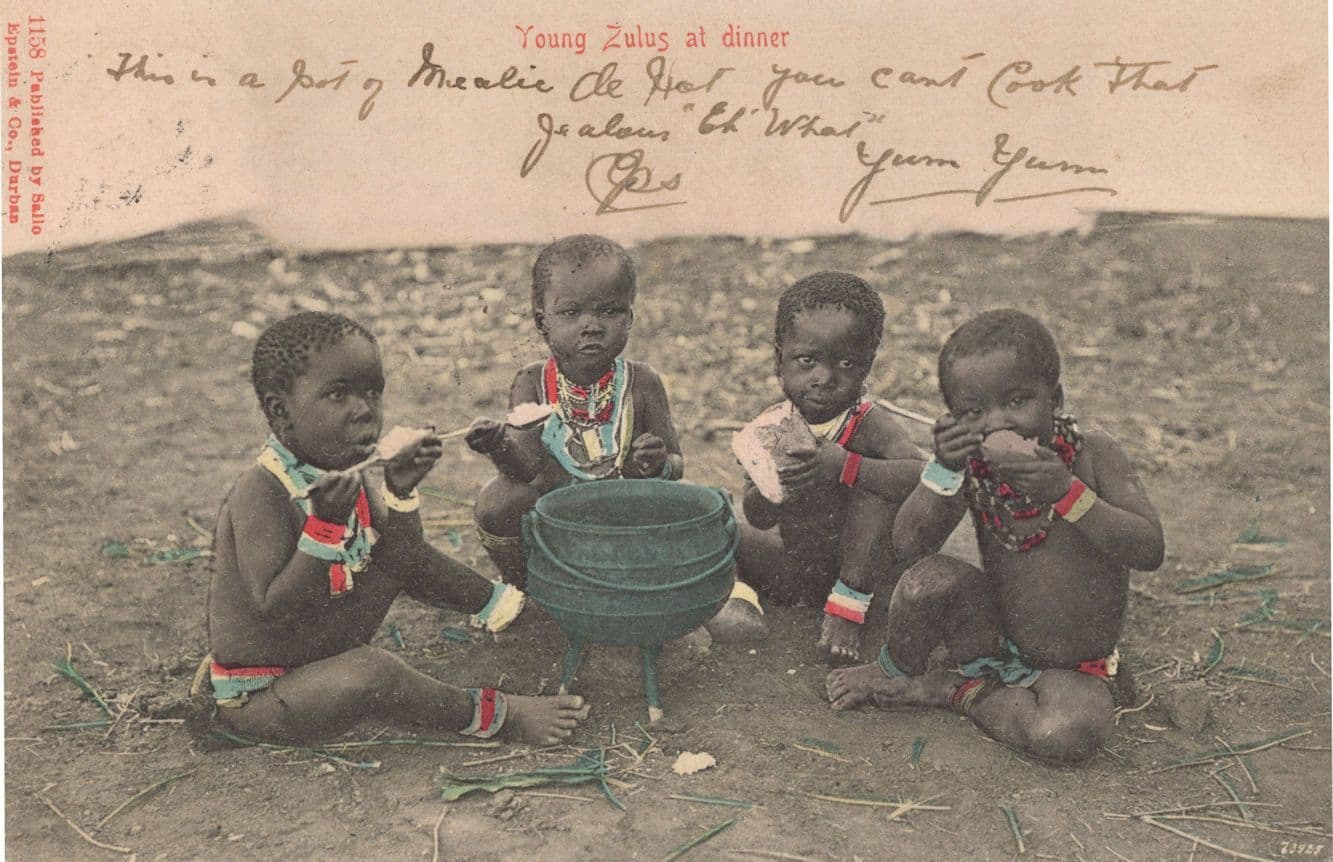Young Zulus At Dinner African Children Old Postcard