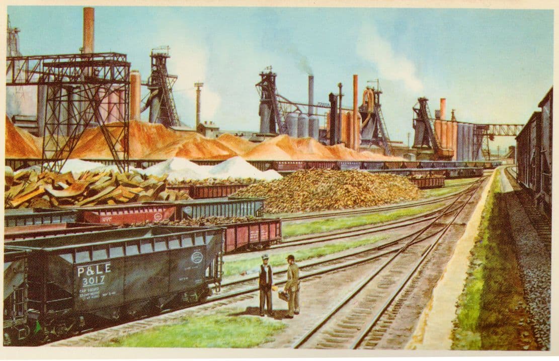 Youngstown Steel Corporation Works Pittsburgh & Lake Erie Railroad Old Postcard