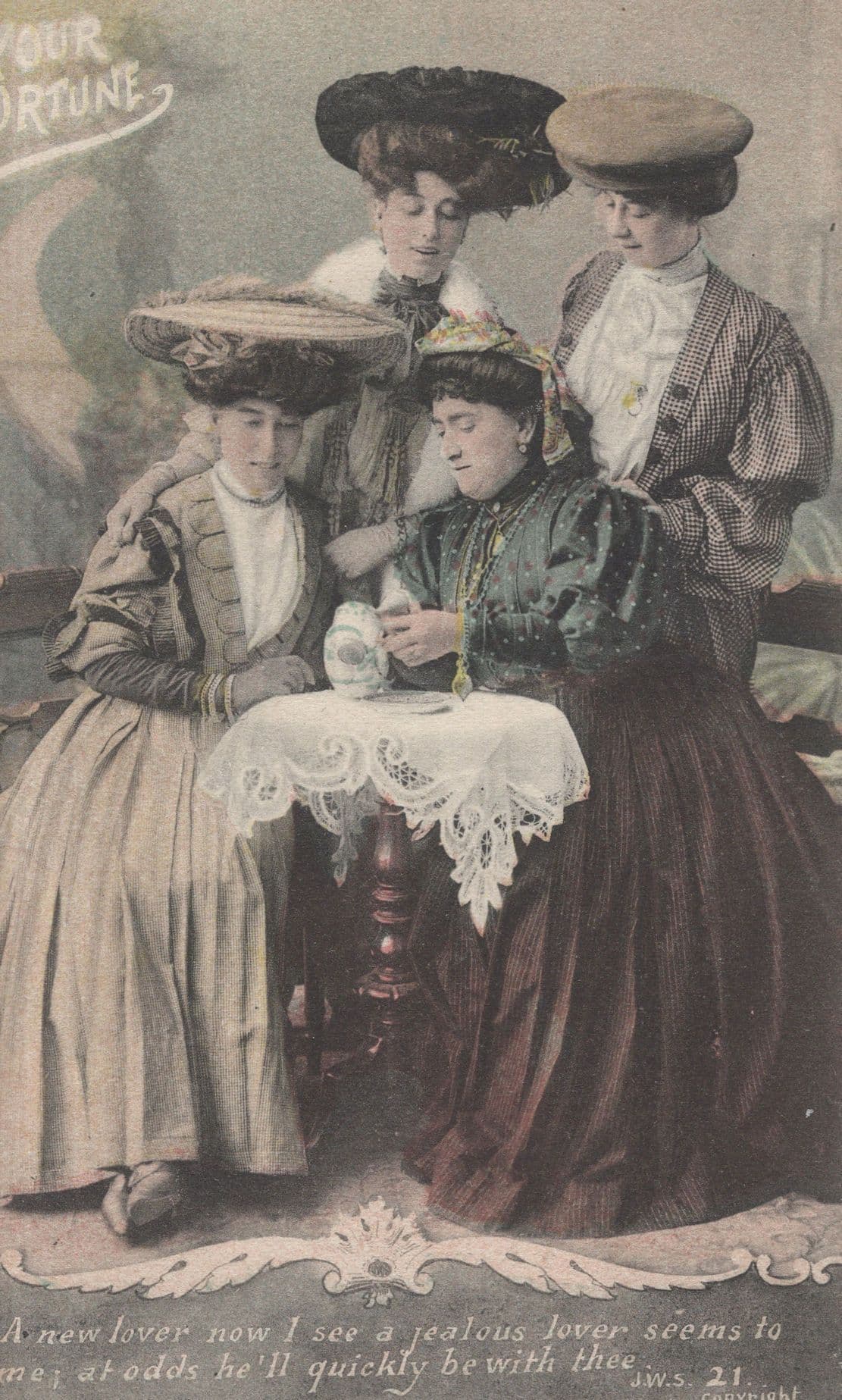 Your Fortune Romany Gypsy Tea Leaves Divination Antique Postcard