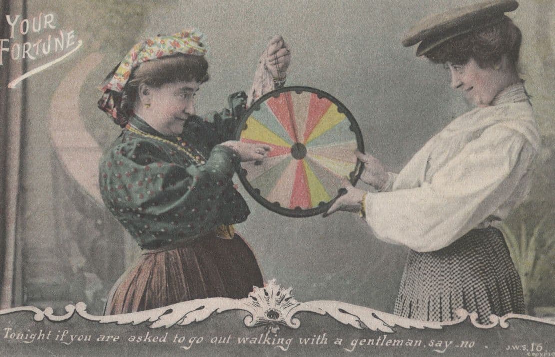 Your Wheel Of Fortune Antique Romany Telling Future Beware Postcard