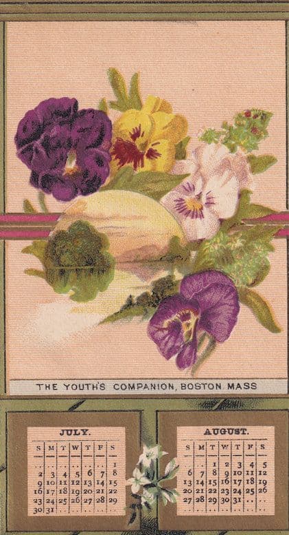 Youths Companion Boston Mass Calendar Card Ephemera